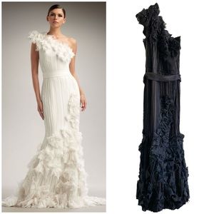 Tadashi Shoji One Shoulder Dress in Black and White